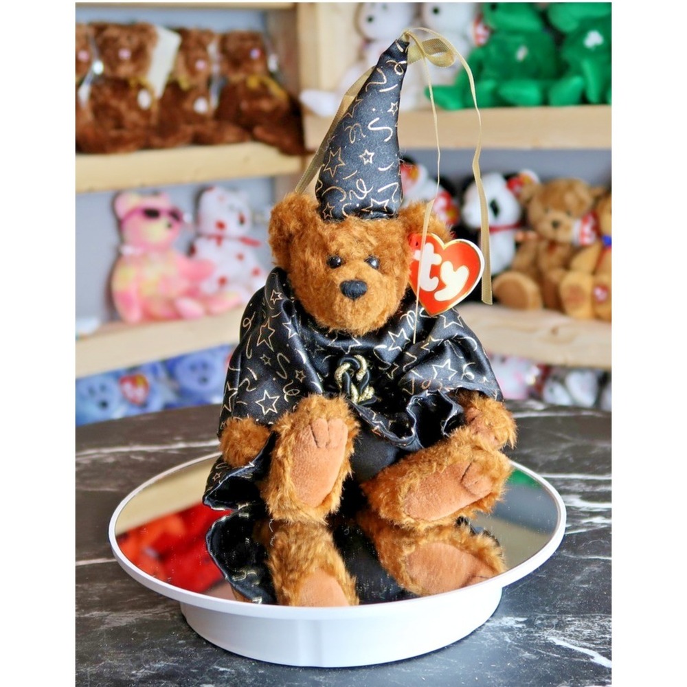 Ty Attic Treasures Merwyn Wizard Bear Plush Brown Black Gold Stars 6243 Vintage